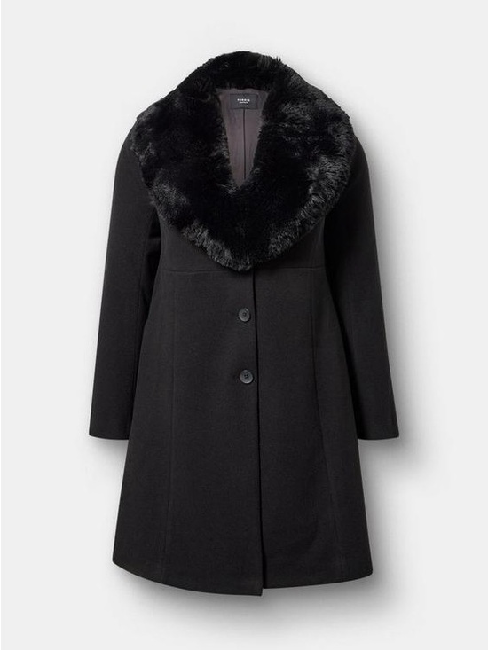 torrid Jackets & Blazers - Torrid Black Faux Fur Collar Fit Flare Coat 3X Removable Collar Longline Jacket